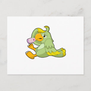 Postal Loro con termómetro clínico