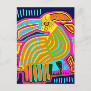 Postal Loro de arte folclórico tropical