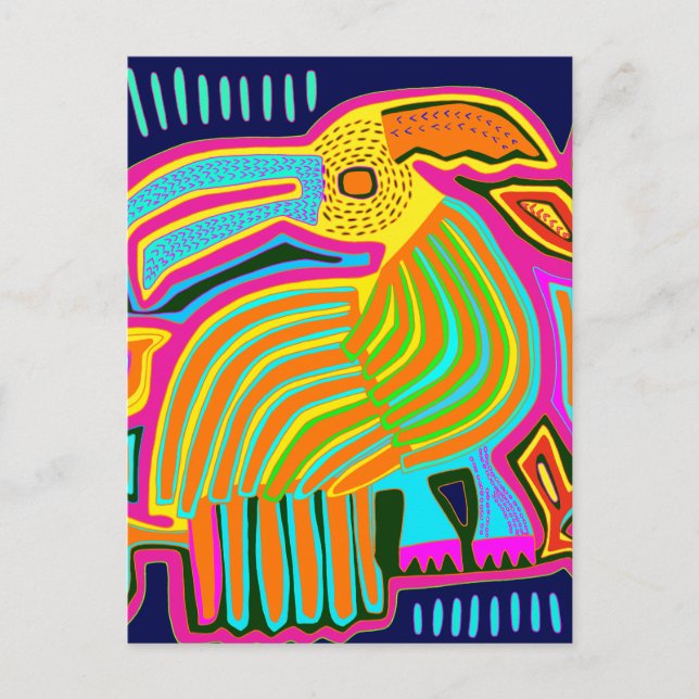 Postal Loro de arte folclórico tropical (Anverso)