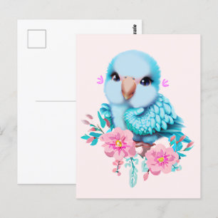 Postal Loro de bebé azul dulce y adorable