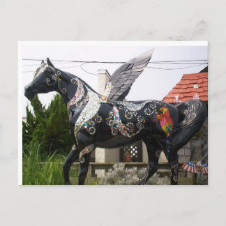 Postal Loro de caballo alado y purpurina