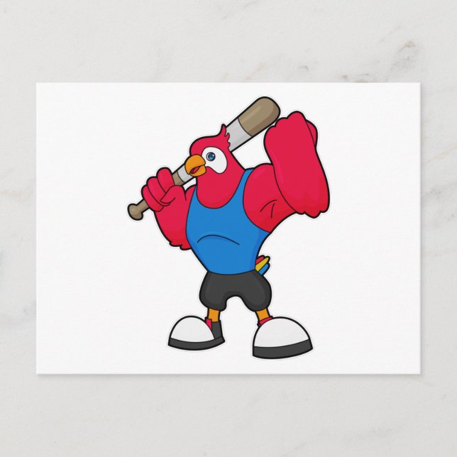 Postal Loro en béisbol con bate de béisbol (Anverso)