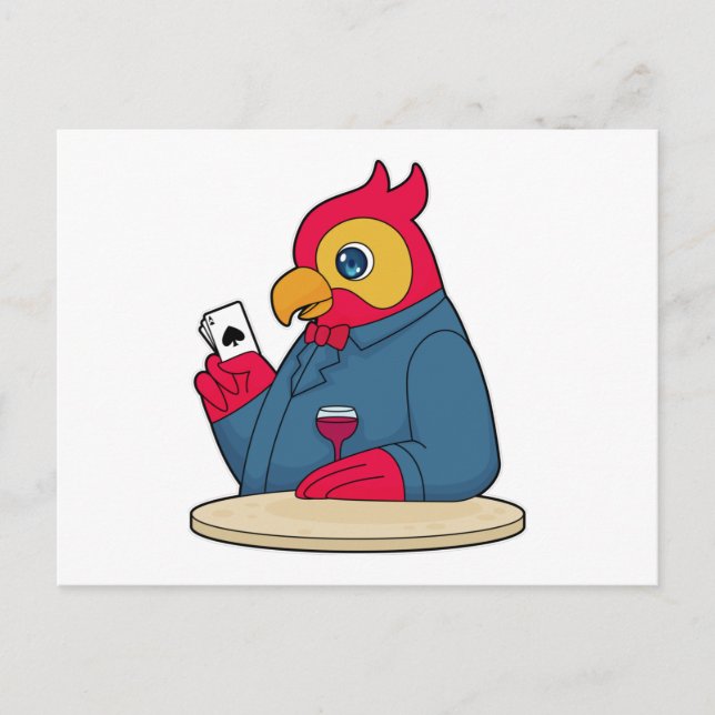 Postal Loro en el póquer con cartas de póquer (Anverso)