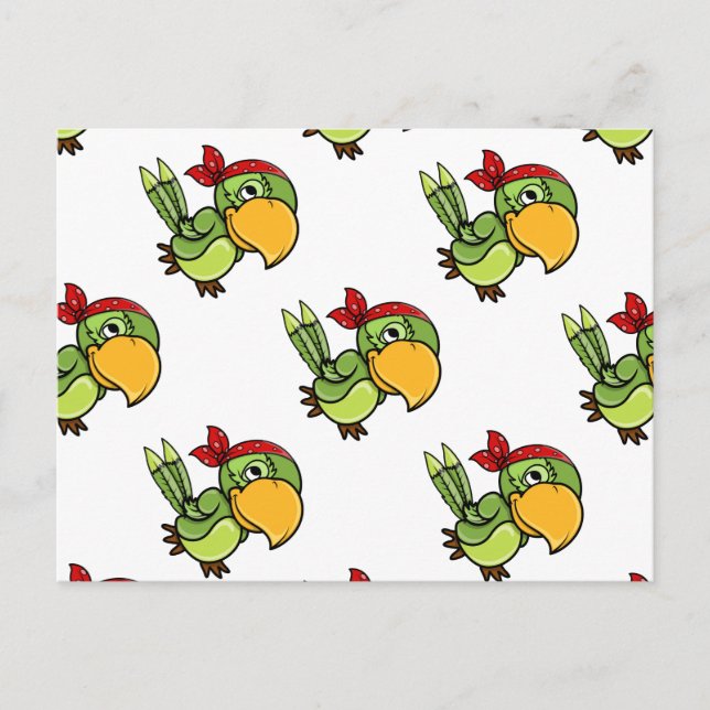 Postal Loro pirata Personalizado verde (Anverso)