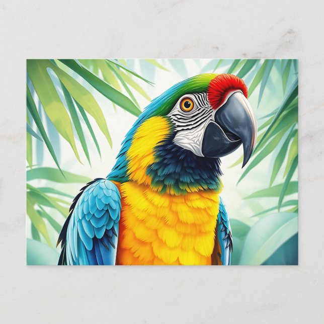 Postal Loro vibrante con plumas detalladas (Anverso)