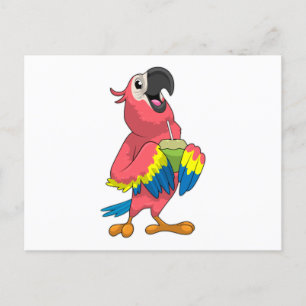 Postal Loro y coco con pajita