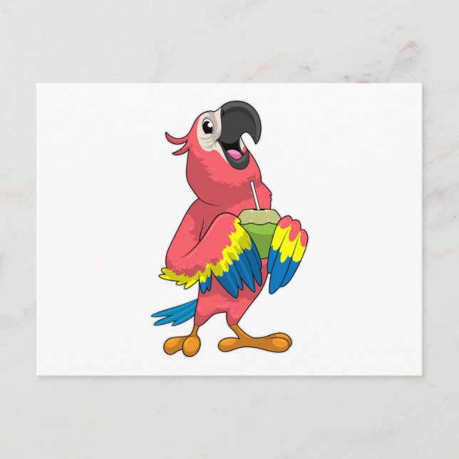 Postal Loro y coco con pajita (Anverso)