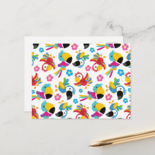 Postal Loros Coloridos, Loros Tropicales, Pájaros, Flores