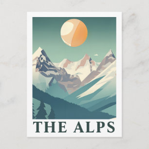 Postal Los Alpes Sol Geométrico Montaña de Esquí Europea