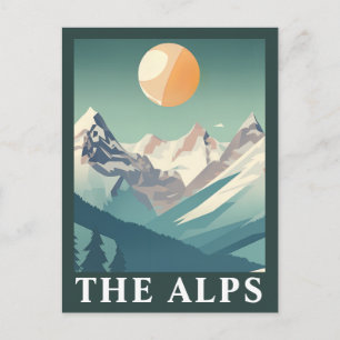 Postal Los Alpes Sol Geométrico Montaña Europea de Esquí
