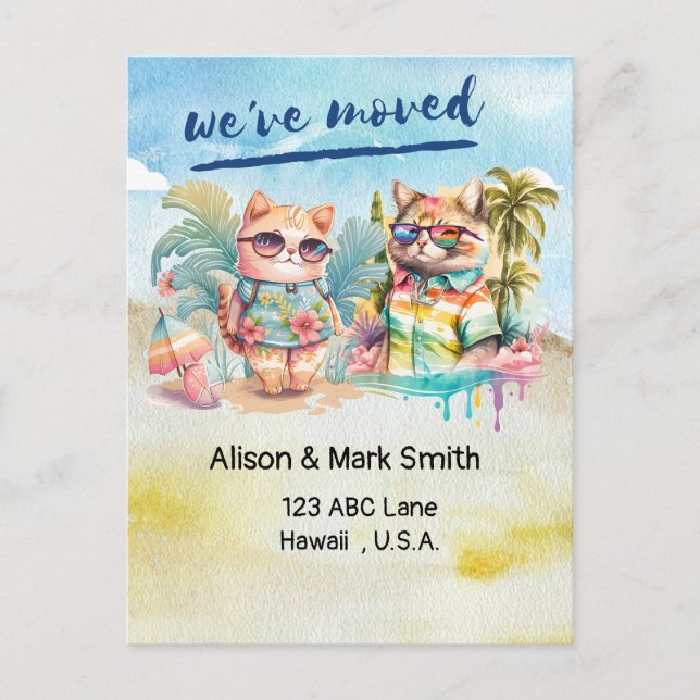 Postal Los amantes de la playa del gato se mueven invitac (Anverso)