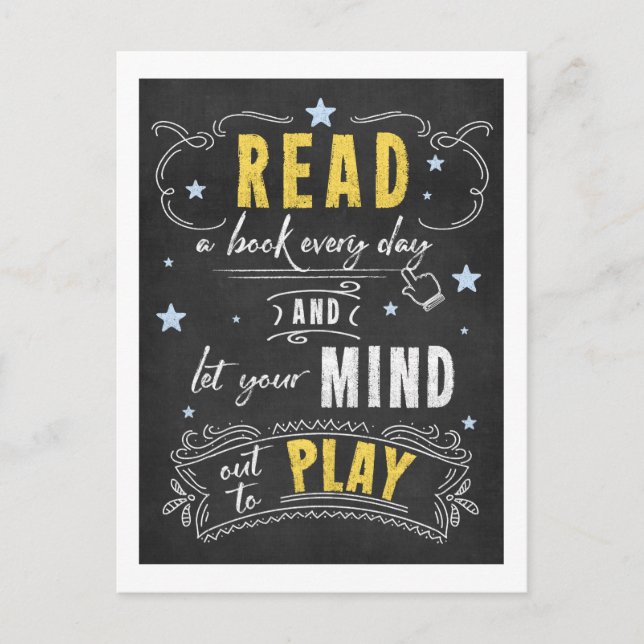 Postal Los amantes de los libros de pizarra leen un libro (Anverso)