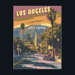 Postal Los Ángeles California<br><div class="desc">Sumérgete en un mundo de sol,  surf y clásico estilo californiano. Pasea por bulevares bordeados de palmeras,  disfruta del foco de Hollywood o simplemente relájate en la playa con la brisa del Pacífico en tu cabello. Este póster es tu entrada al encanto atemporal de LA.</div>