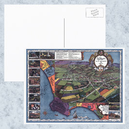 Postal Los Ángeles, California, mapa de la ciudad aérea d
