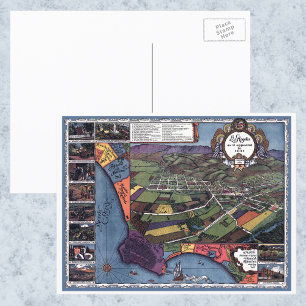 Postal Los Ángeles, California, mapa de la ciudad aérea d