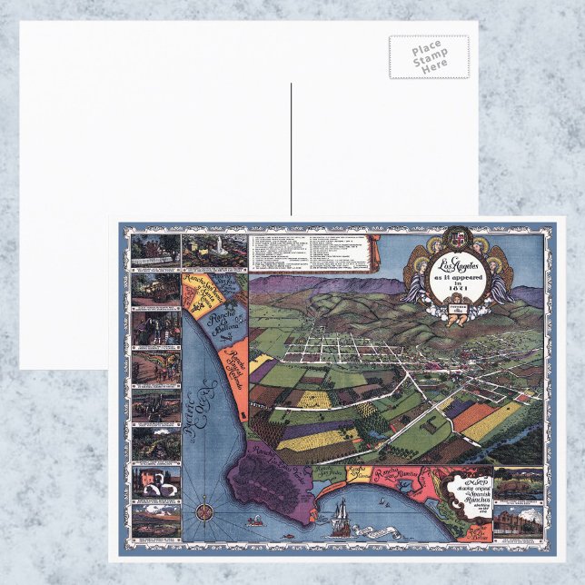 Postal Los Ángeles, California, mapa de la ciudad aérea d (Subido por el creador)