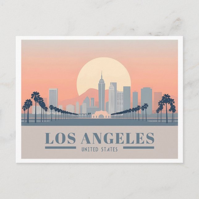 Postal Los Angeles California Skyline Pastel Travel (Anverso)