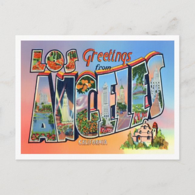 Postal Los Ángeles, California Vintage Big Letters (Anverso)