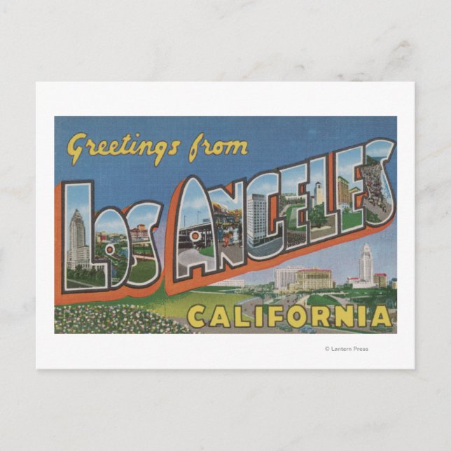 Postal Los Ángeles, CaliforniaGrandes Escenas de letras (Anverso)