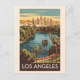 Postal Los Angeles Echo Park Lake Viaje Arte Vintage