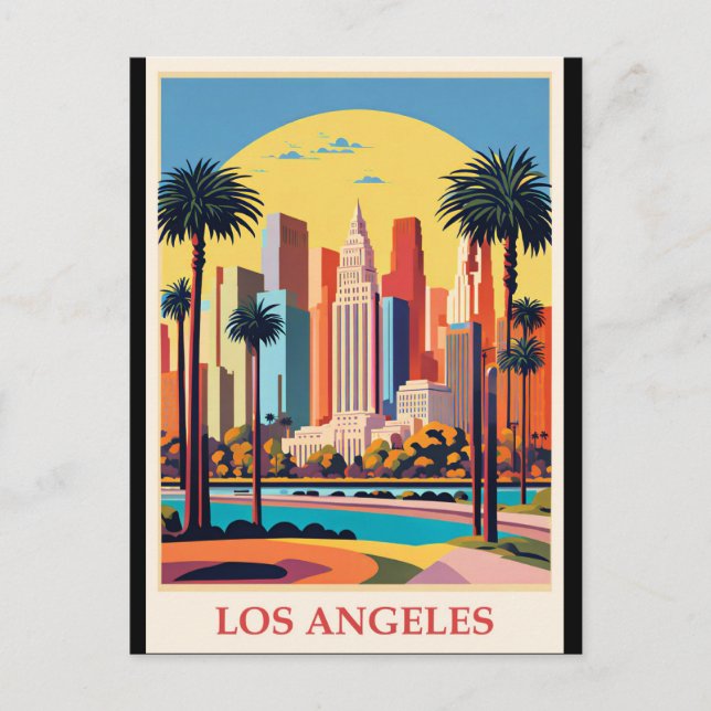 Postal Los Ángeles, ilustracion Art Deco, (Anverso)
