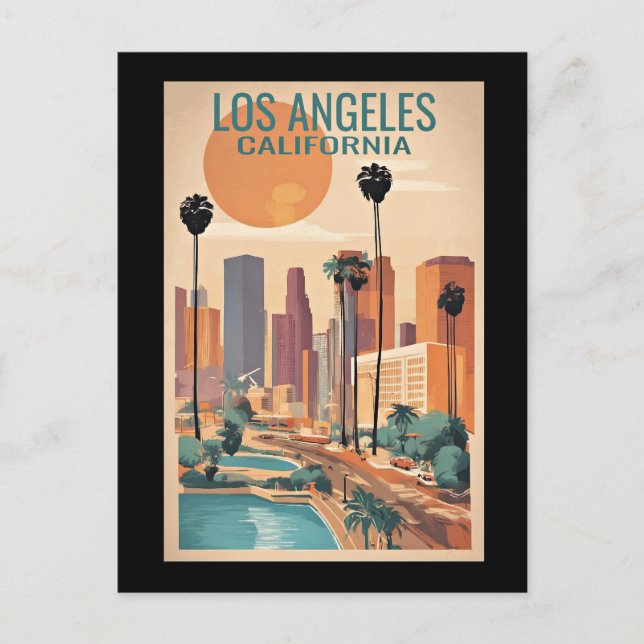 Postal Los Ángeles, ilustracion de la época de California (Anverso)