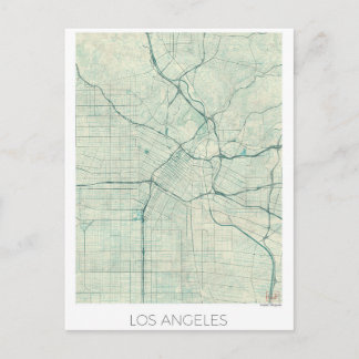 Postal Los Angeles Map US, acuarela azul vintage