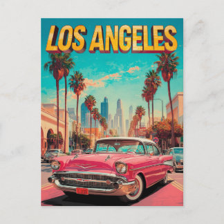 Postal Los Angeles Retro Classic Car Travel Art