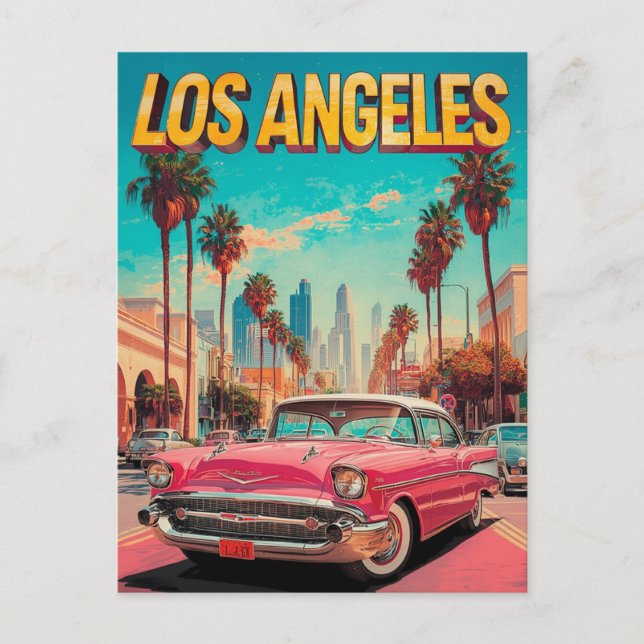 Postal Los Angeles Retro Classic Car Travel Art (Anverso)