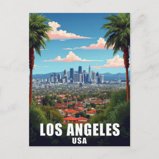 Postal Los Angeles USA Skyline Palm Trees Travel