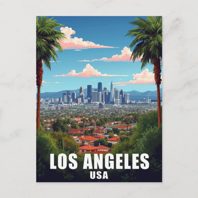 Postal Los Angeles USA Skyline Palm Trees Travel (Anverso)