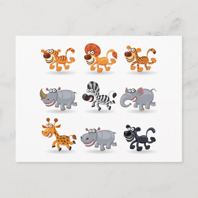 Postal Los animales del dibujo animado fijaron 1 (Anverso)