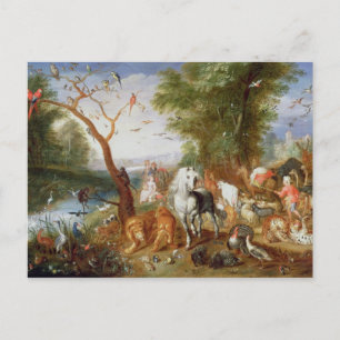 Postal Los animales que entran en el Arca de Noé