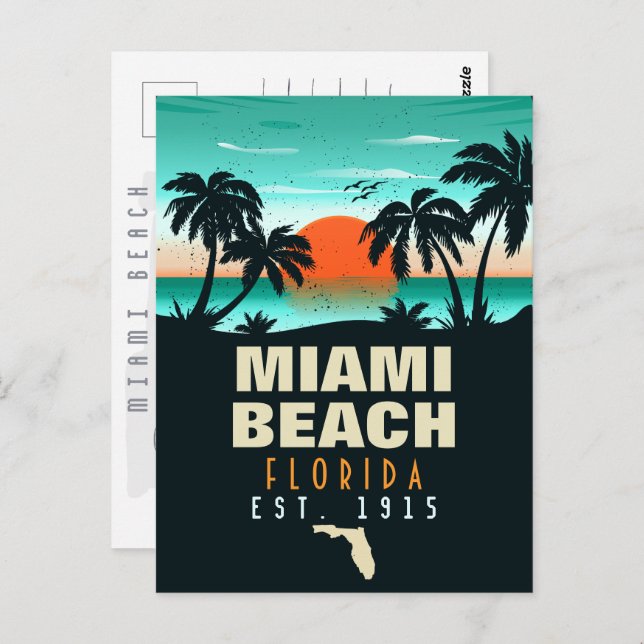 Postal Los años 70 del Miami Beach Florida Retro Sunset S (Anverso / Reverso)