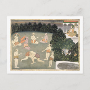 Postal Los atletas actúan ante un noble sentado, c.1760 (
