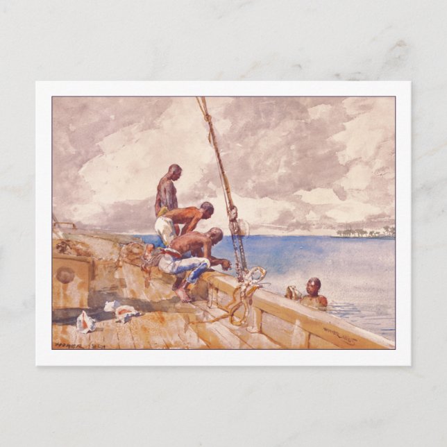 Postal Los buzos de concha de Winslow Homer (Anverso)