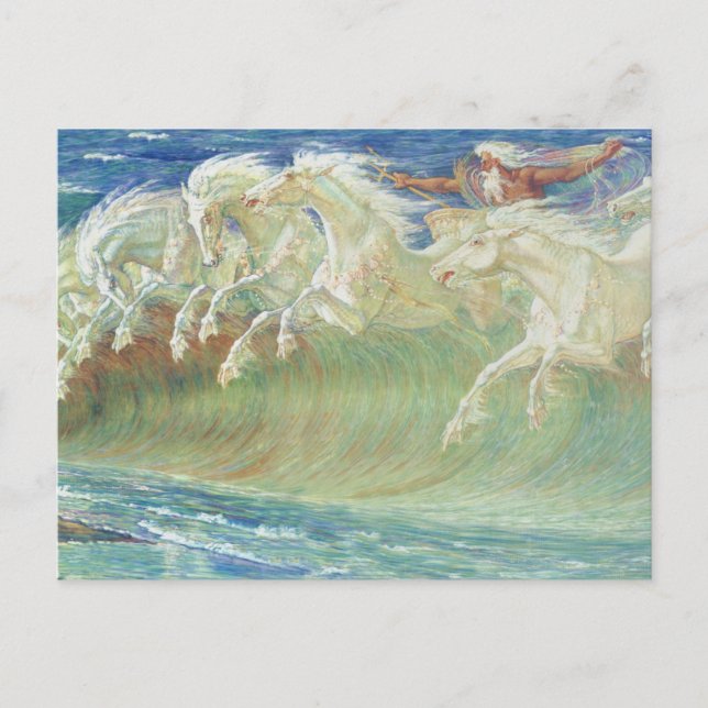 Postal Los caballos del rey Neptuno en la playa (Anverso)