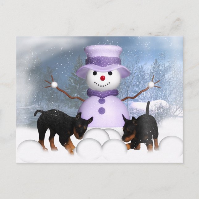 Postal Los Cachorros Rottweiler Juegan En La Nieve (Anverso)