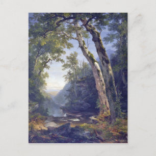 Postal Los catskills, paisaje forestal, óleo sobre lienzo