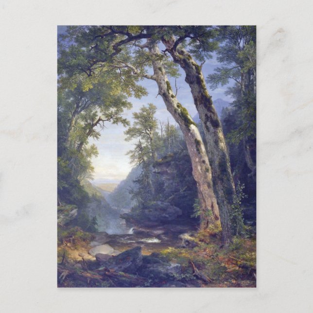 Postal Los catskills, paisaje forestal, óleo sobre lienzo (Anverso)