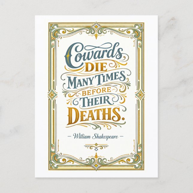 Postal "Los cobardes mueren muchas veces" Shakespeare (Anverso)