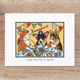 Postal ¡Los corgis saben como Fiesta! Personalizado de pe