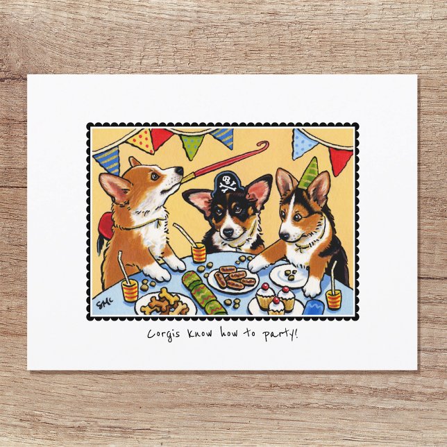 Postal ¡Los corgis saben como Fiesta! Personalizado de pe (Subido por el creador)