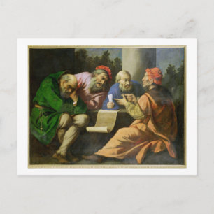 Postal Los Cuatro Padres de la Iglesia (aceite sobre lien
