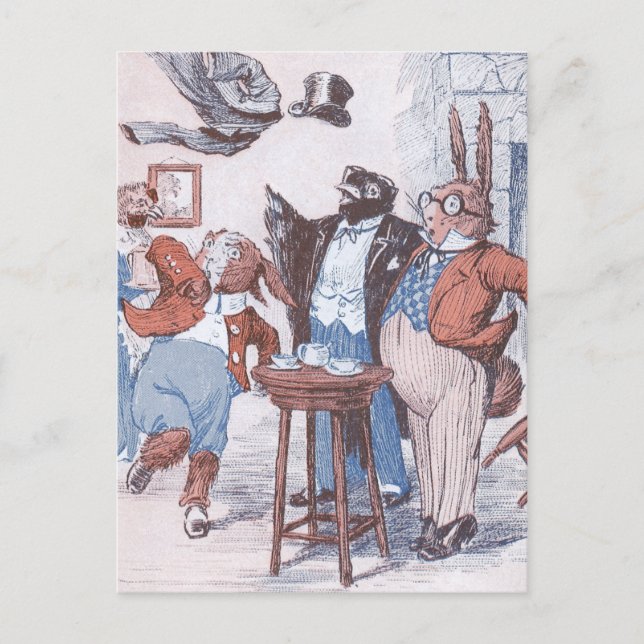 Postal Los cuervos y los conejos tienen té (Anverso)