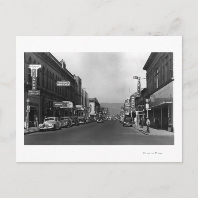Postal Los Dalles, la vista de Oregon Main Street Town (Anverso)