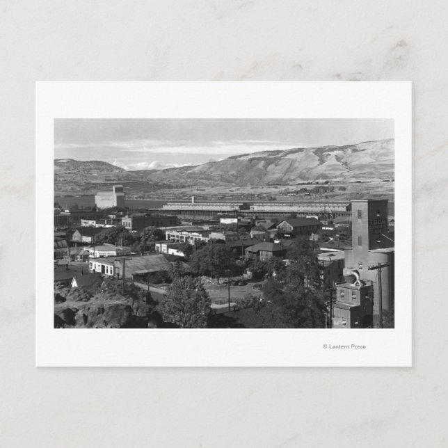 Postal Los Dalles, la vista del muelle de Oregón desde la (Anverso)