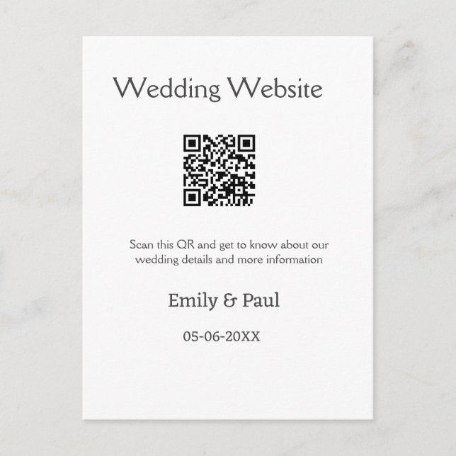 Postal Los detalles del sitio web del boda scan QR añaden (Anverso)