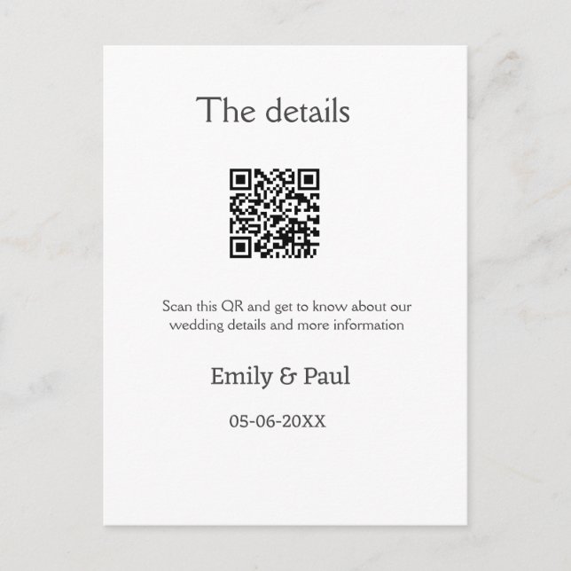 Postal Los detalles del sitio web del boda scan QR añaden (Anverso)