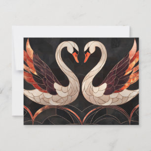 Postal Los elegantes cisnes art decó forman un corazón